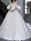 Ball Gown/Princess Off-the-shoulder Satin Chapel Train Wedding Dress #Milly00028204