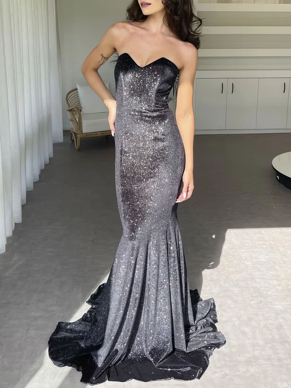 Black Mermaid Strapless Glitter Prom Dresses #Milly020122247