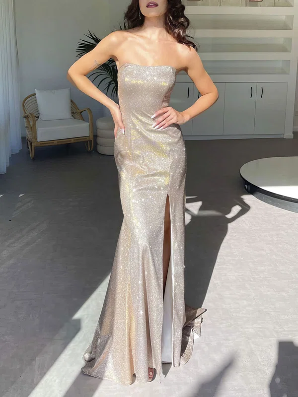 Sheath/Column Straight Glitter Sweep Train Prom Dress With Split Front #Milly020122253