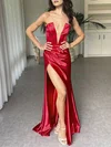 Sheath/Column Strapless Satin Prom Dresses With Ruched #Milly020122264