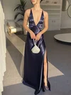 Sheath/Column V-neck Satin Prom Dresses With Ruched #Milly020122286