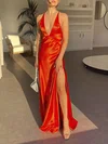 Sheath/Column V-neck Satin Prom Dresses With Ruched #Milly020122288
