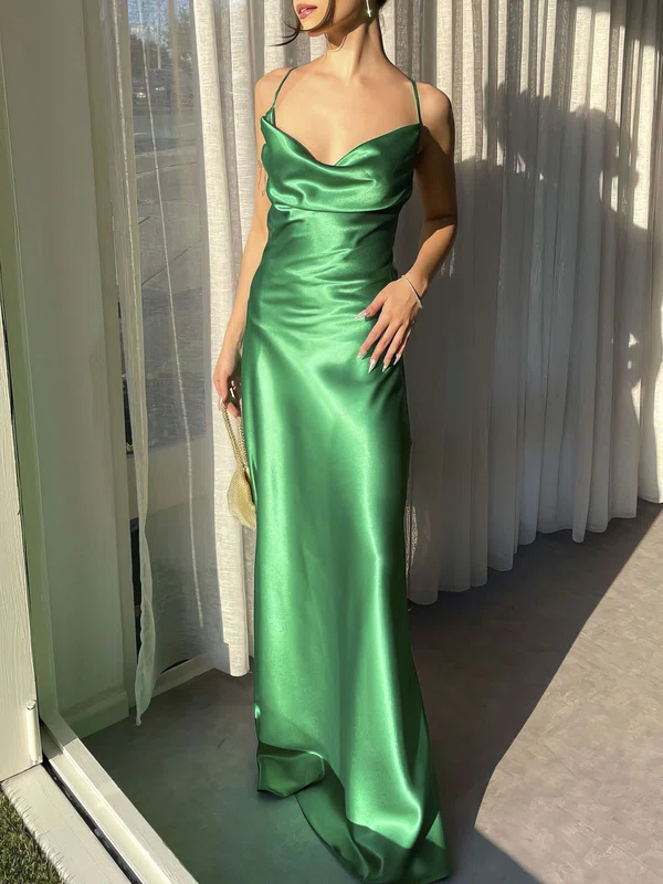 Sheath/Column Cowl Neck Satin Prom Dresses With Ruched #Milly020122289