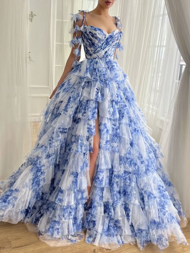 Ball Gown/Princess V-neck Tulle Floor-length Prom Dress With Tiered #Milly020122303