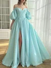 Ball Gown/Princess Off-the-shoulder Satin Sweep Train Prom Dress With Split Front #Milly020122305
