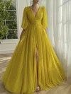Ball Gown V-neck Tulle Prom Dresses With Sleeves #Milly020122308
