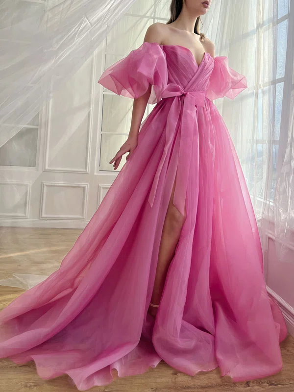Ball Gown/Princess Off-the-shoulder Organza Sweep Train Prom Dress With Split Front #Milly020122309