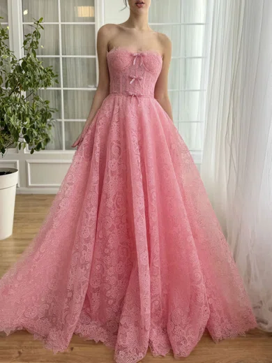 Ball Gown Strapless Lace Corset Prom Dresses With Bow #Milly020122313