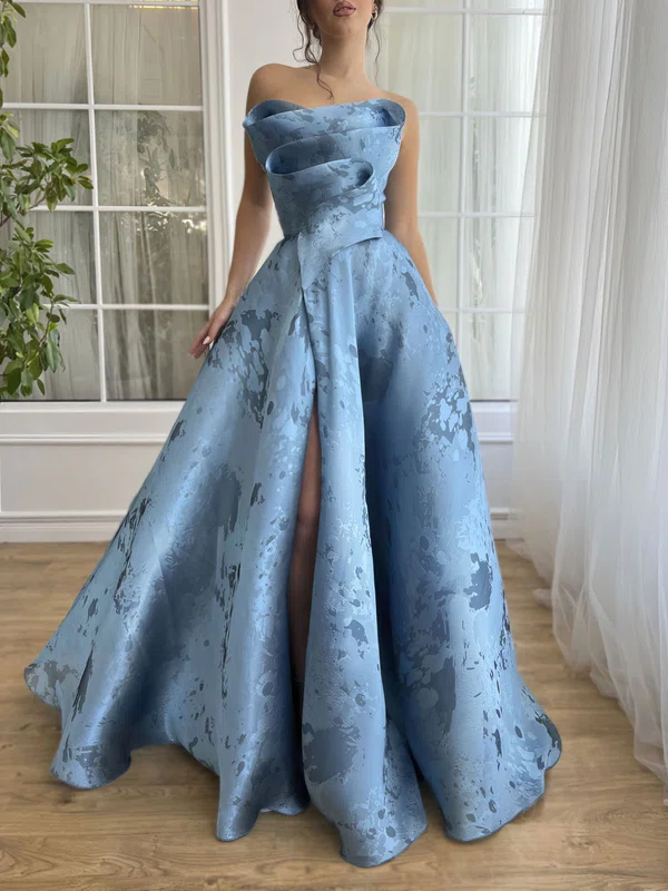 Ball Gown/Princess Straight Satin Sweep Train Prom Dress With Ruched #Milly020122314
