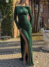Sheath/Column Scoop Neck Glitter Floor-length Prom Dress With Ruched #Milly020122315