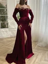 Sheath/Column Off-the-shoulder Velvet Sweep Train Prom Dress With Flower(s) #Milly020122321