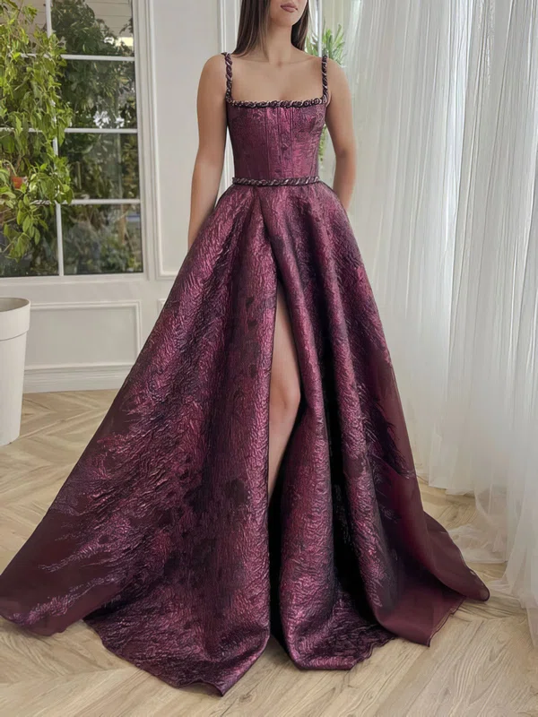 Ball Gown/Princess Square Neckline Satin Sweep Train Prom Dress With Split Front #Milly020122323