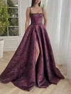 Ball Gown/Princess Square Neckline Satin Sweep Train Prom Dress With Split Front #Milly020122323