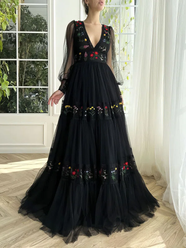 Ball Gown/Princess V-neck Tulle Floor-length Prom Dress With Ruched #Milly020122325