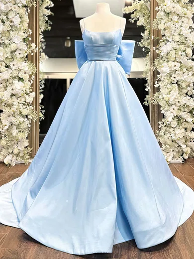 Ball Gown Square Neck Ruched Satin Prom Dresses With Bow #Milly020122372