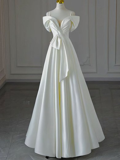 Ball Gown/Princess V-neck Satin Floor-length Wedding Dress With Ruched #Milly00028227