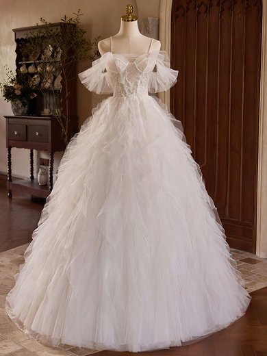 Ball Gown/Princess Sweetheart Tulle Sweep Train Wedding Dress With Appliques Lace #Milly00028229