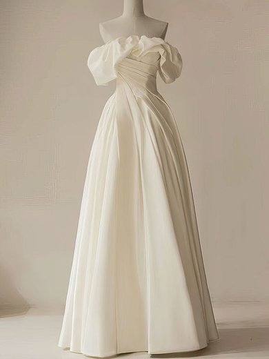 Ball Gown/Princess Straight Satin Floor-length Wedding Dress With Ruched #Milly00028233