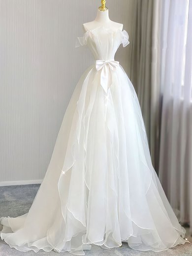 Ball Gown/Princess Straight Organza Sweep Train Wedding Dress With Ruffles #Milly00028234