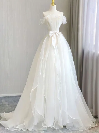 Ball Gown/Princess Straight Organza Sweep Train Wedding Dress With Ruffles #Milly00028234