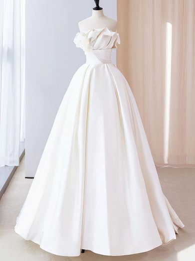 Ball Gown/Princess Straight Satin Sweep Train Wedding Dress With Ruched #Milly00028236