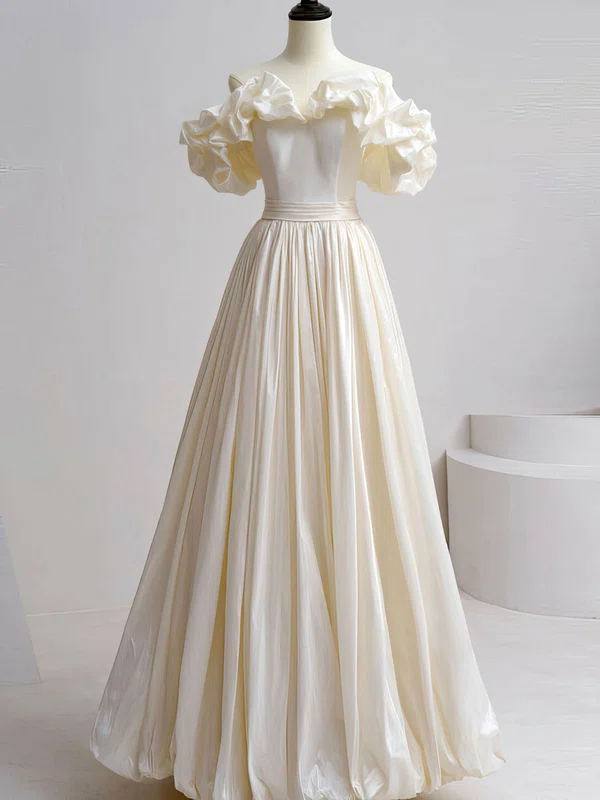 Ball Gown/Princess Off-the-shoulder Taffeta Floor-length Wedding Dress With Ruched #Milly00028246