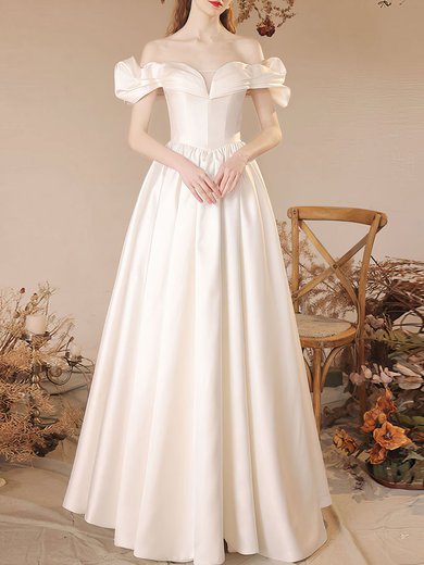 Ball Gown/Princess Off-the-shoulder Satin Floor-length Wedding Dress With Ruched #Milly00028247