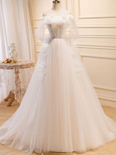 Ball Gown/Princess Square Neckline Tulle Floor-length Wedding Dress With Bow #Milly00028251