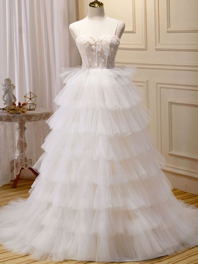 Ball Gown/Princess Sweetheart Tulle Sweep Train Wedding Dress With Tiered #Milly00028253