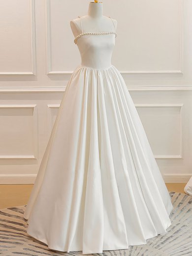 Ball Gown/Princess Square Neckline Satin Floor-length Wedding Dress With Pearl Detailing #Milly00028264