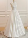 Ball Gown/Princess Square Neckline Satin Floor-length Wedding Dress With Pearl Detailing #Milly00028264