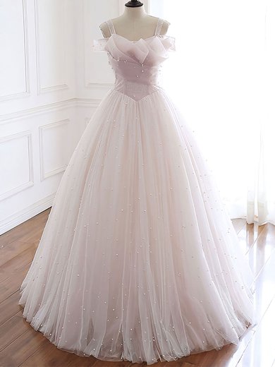 Ball Gown/Princess Square Neckline Tulle Floor-length Wedding Dress With Pearl Detailing #Milly00028282