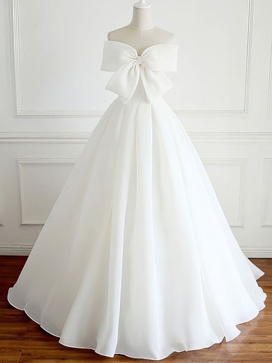 Ball Gown/Princess Straight Organza Floor-length Wedding Dress With Bow #Milly00028284