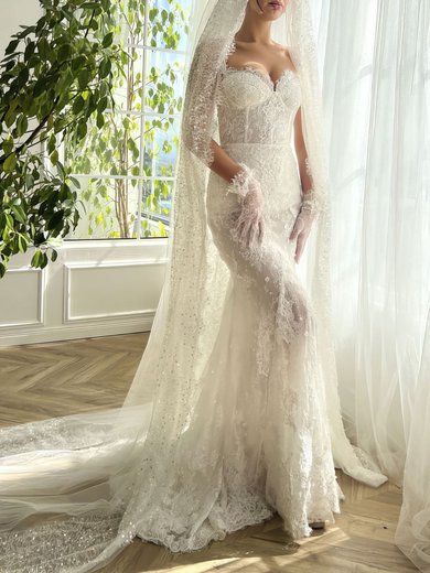 Trumpet/Mermaid Sweetheart Lace Chapel Train Wedding Dress With Sequins #Milly00028293