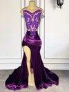 Trumpet/Mermaid Illusion Velvet Sweep Train Prom Dress With Appliques Lace #Milly020122872