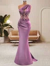 Sheath/Column One Shoulder Satin Prom Dresses With Beading #Milly020122874