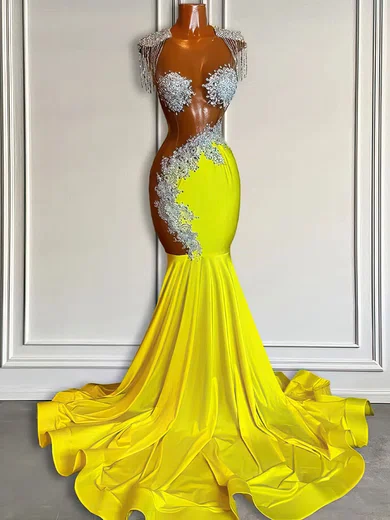 Mermaid Illusion Jersey Cut Out Prom Dresses With Beading #Milly020122878