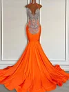 Trumpet/Mermaid Halter Jersey Sweep Train Prom Dress With Beading #Milly020122880