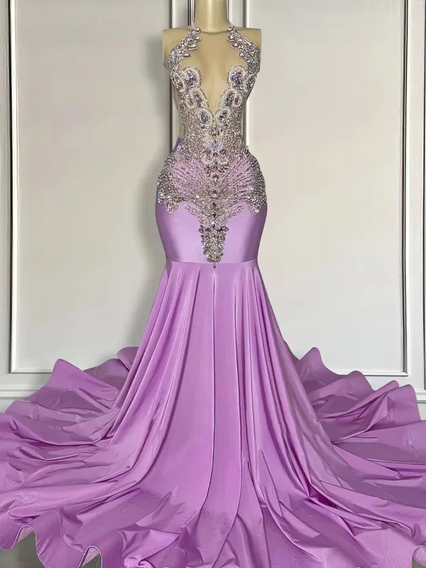 Mermaid Illusion Jersey Prom Dresses With Beading #Milly020122883