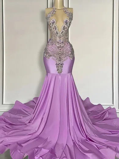 Mermaid Illusion Jersey Prom Dresses With Beading #Milly020122883