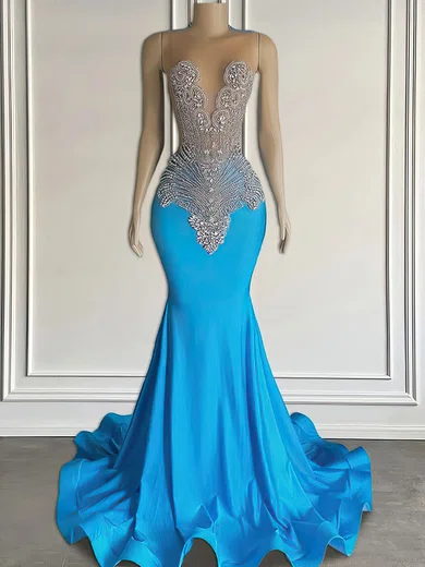 Mermaid Illusion Jersey Prom Dresses With Beading #Milly020122886