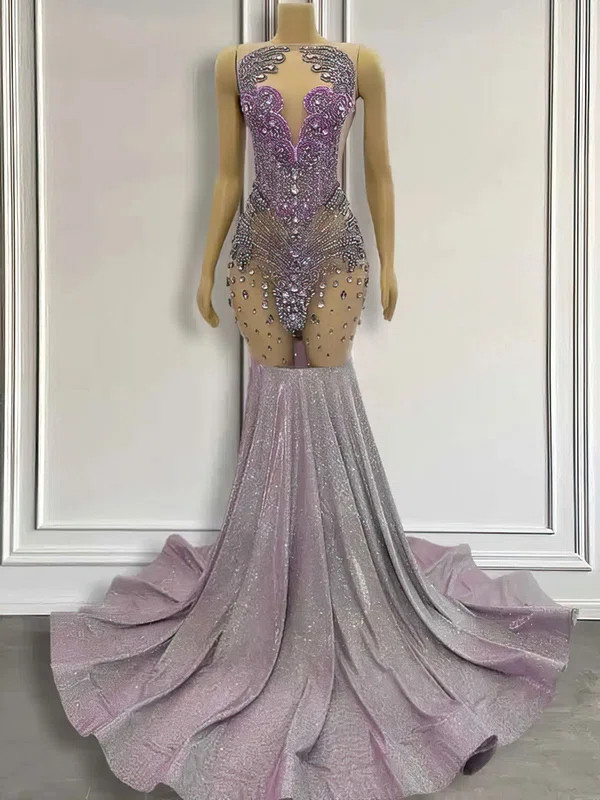 Trumpet/Mermaid Illusion Glitter Sweep Train Prom Dress With Beading #Milly020122887