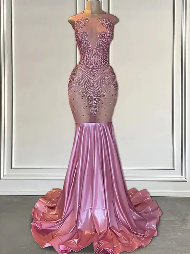 Mermaid Illusion Satin Prom Dresses With Beading #Milly020122889