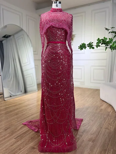 Sheath/Column High Neck Sparkly Sequin Prom Dresses With Beading #Milly020122908