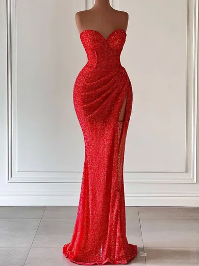 Mermaid Strapless Sparkly Sequin Prom Dresses With Ruched #Milly020122921