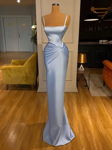 Sheath/Column Square Neck Satin Prom Dresses With Ruched #Milly020122931