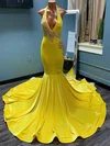 Trumpet/Mermaid Halter Jersey Sweep Train Prom Dress With Beading #Milly020122935