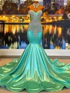 Mermaid High Neck Satin Prom Dresses With Beading #Milly020122939