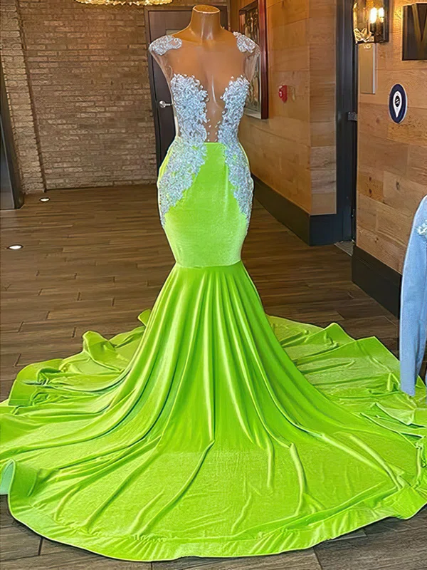 Trumpet/Mermaid Illusion Jersey Court Train Prom Dress With Appliques Lace #Milly020122940