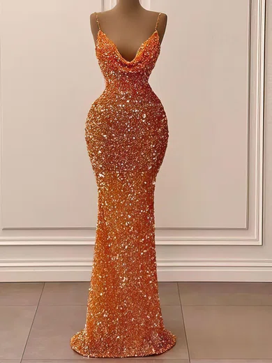 Sheath/Column Cowl Neck Sparkly Sequin Prom Dresses #Milly020122955